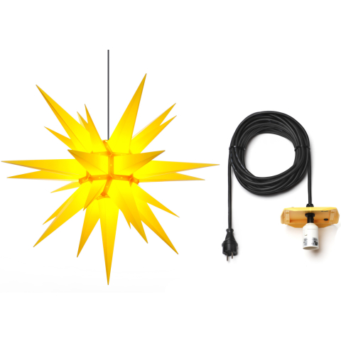 Herrnhuter Stern Kunststoff a13 (130 cm) für außen gelb mit 10m-Kabel LED