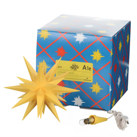 Geschenkset 3 Herrnhuter Sterne A1e, 13 cm, gelb, inkl. LED, mit Netzgerät